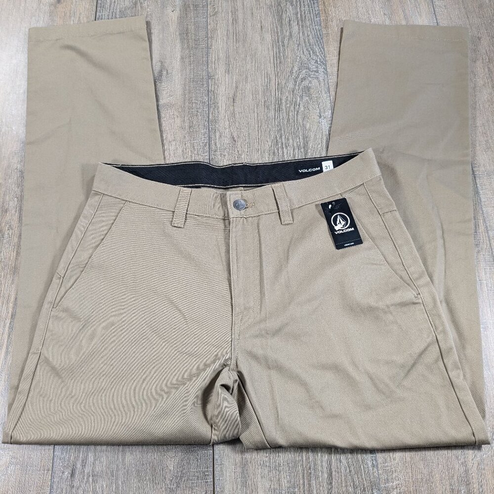 Volcom Pants Jeans Mens 33x31 Khaki Chino Straight Leg Modern Fit Pockets NWT
